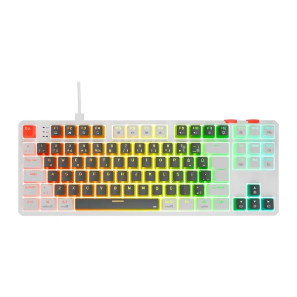 Rampage Yoru Gri-Beyaz RGB TKL Red Switch Kablolu Mekanik Oyuncu Klavyesi