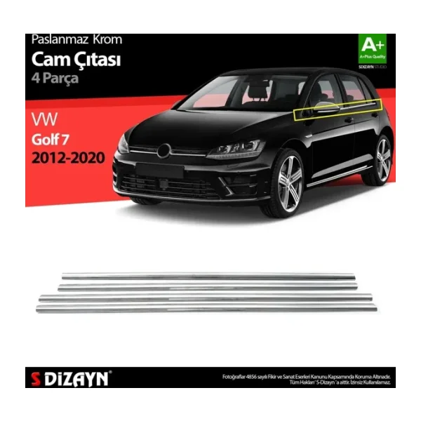 S-Dizayn VW Golf 7 Krom Cam Çıtası 4 Prç 2013-2020