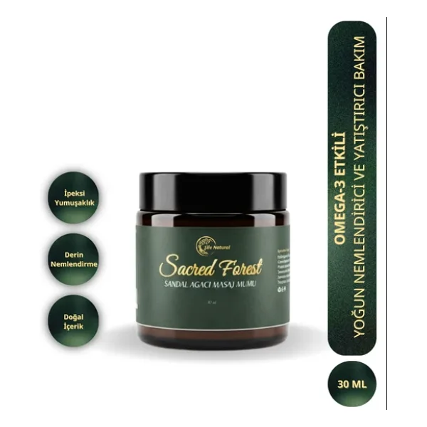 Sandal Ağacı Kokulu Masaj Mumu 30 ml Doğal Bitkisel Yağlı, Nemlendirici Etkili Mum Aromaterapi
