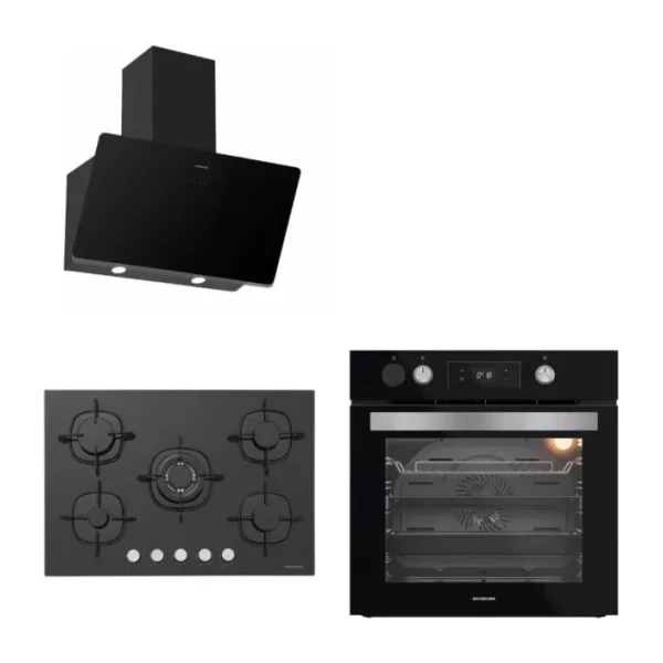 Silverline Buhar Destekli + Airfryer 3457 Soho - CS5365B01 Woklu - BO65P4B01 Siyah Cam Ankastre Set