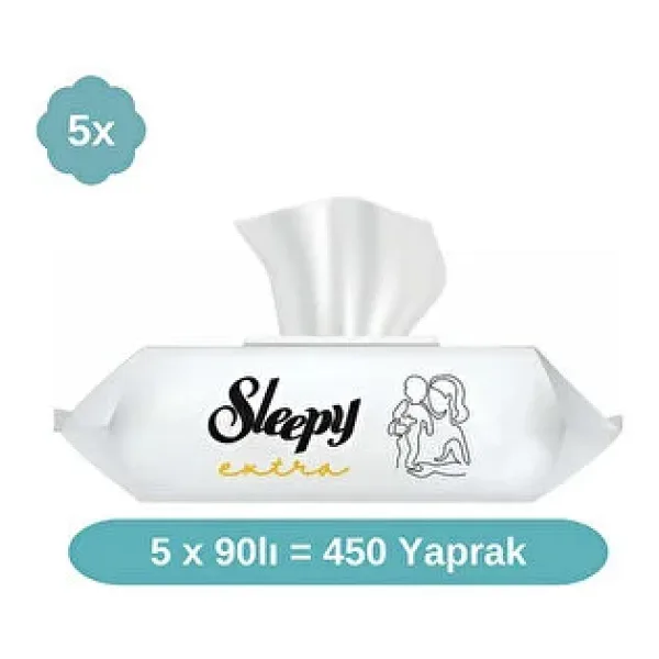 Sleepy Extra 90 Yaprak 5'li Paket Islak Bebek Havlusu