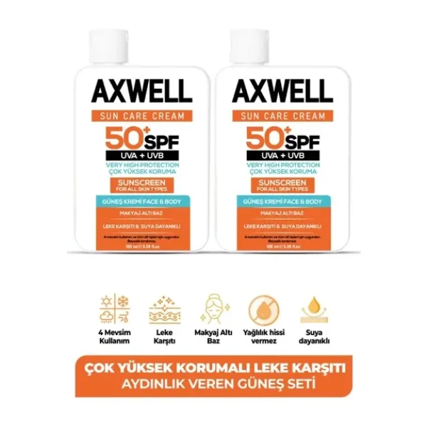 SPF 50+ 2li Fırsat Seti Leke Karşıtı Nemlendirici Yüksek Koruma Güneş Kremi 100 ML