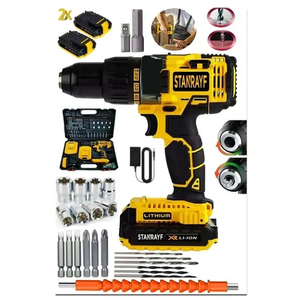 Stanrayf Alman H-Tech Mg 2450 Bakır Sargı Çift Çelik Şanzıman Çift Akülü Vidalama Şarjlı Matkap Prof Set