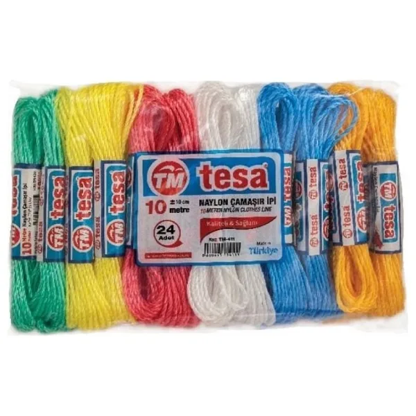 Temsan 10 Metre Naylon Çamaşır İpi 24'lü Renkli