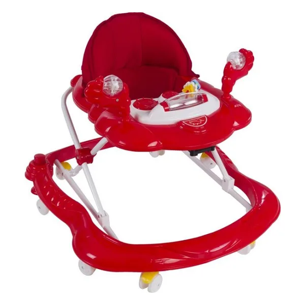 Tommybaby Lüx Tekerlekli Yürüteç Müzikli Oyuncaklı 3 Kademe Yükseklik Ayarı 360° Döner Tekerlek - Kırmızı