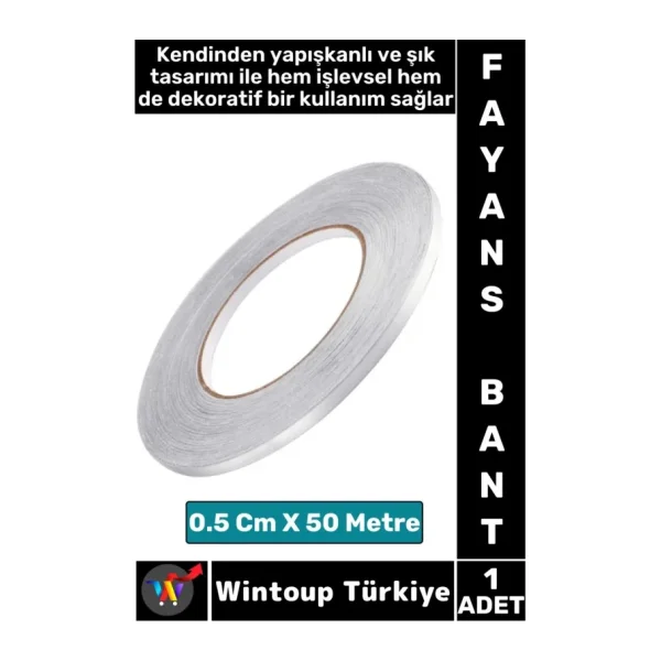 Uzun Ömürlü Kendinden Yapışkanlı Karo Zemin Fayans Derz 0.5 cm x 50 Metre Gri Şerit Bant