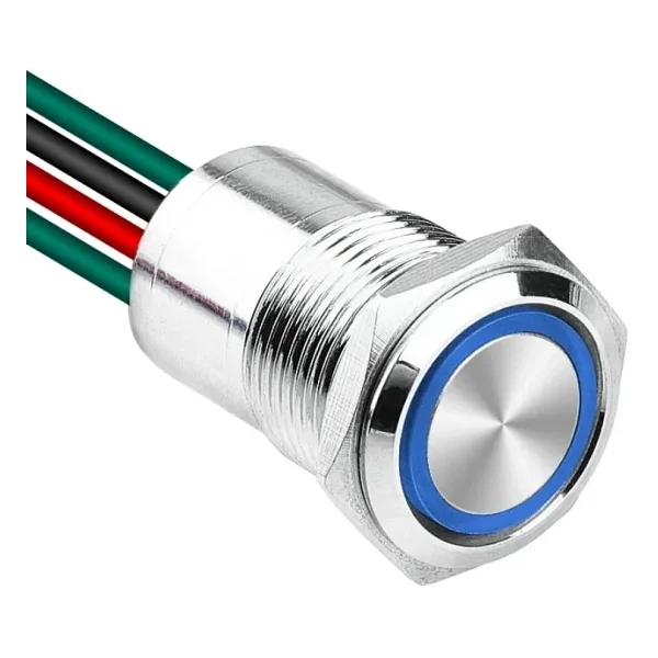 WD16D1-P2Z-E 16mm Düz Anahtarlı Işıklı Kablolu Metal Buton - Mavi