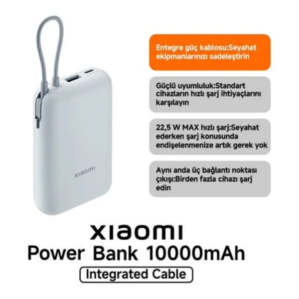 Xiaomi 22.5 W Mavi 10000 mAh Type-C Kablolu Hızlı Şarj Powerbank