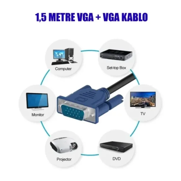1.5 M VGA Görüntü Kablosu 1.5 Metre Monitör Kablosu VGA Kablo