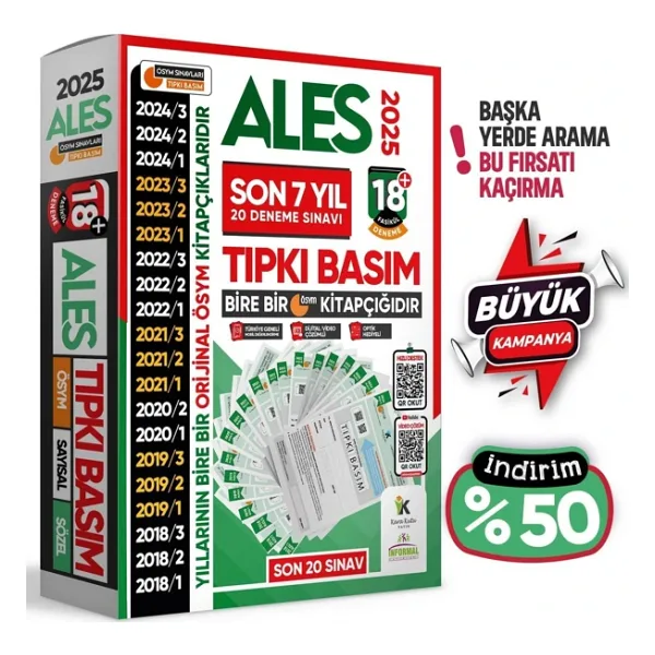2025 ALES ÖSYM Tıpkı Basım EN EKONOMİK Çıkmış Soru 18+ Deneme Paketi Video/PDF Çözüm Türkiye Geneli