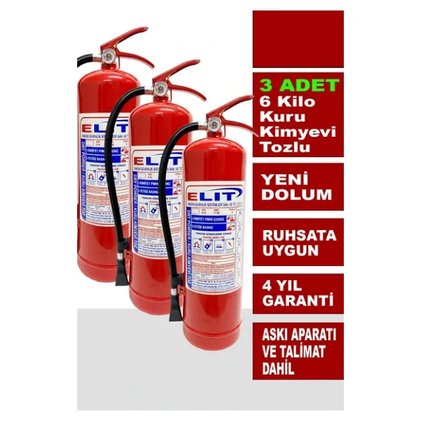 6 Kg Tozlu Yangın Söndürme Tüpü Askı Aparatı + Talimat Dahil Ruhsata Uygun 3'lü Paket