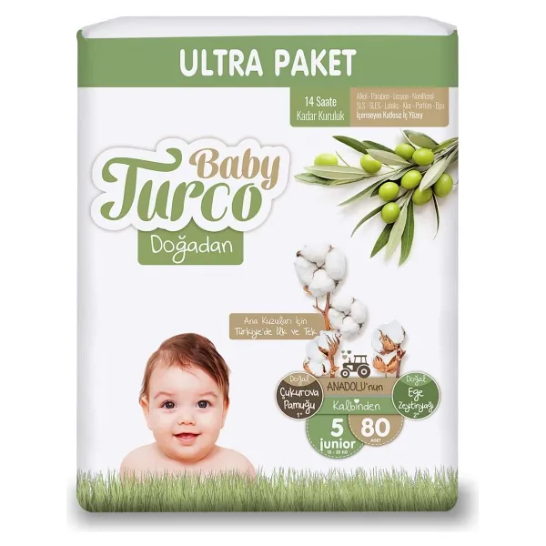 Baby Turco Doğadan 5 Numara Junior 80'li Bebek Bezi