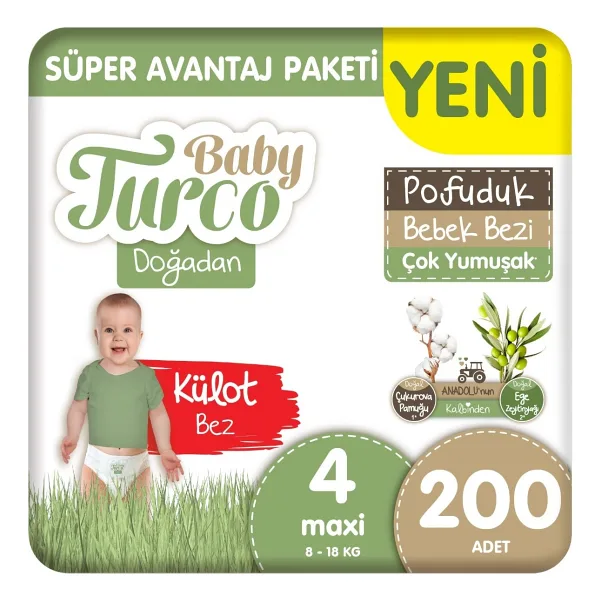 Baby Turco Doğadan Pofuduk 4 Numara Maxi 100'lü 2 Adet Külot Bez
