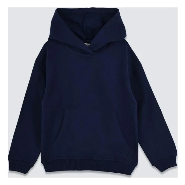 Basic Kapüşonlu Şardonlu Kanguru Cep Detaylı Çocuk Sweatshirt 3-10 Yaş Lacivert