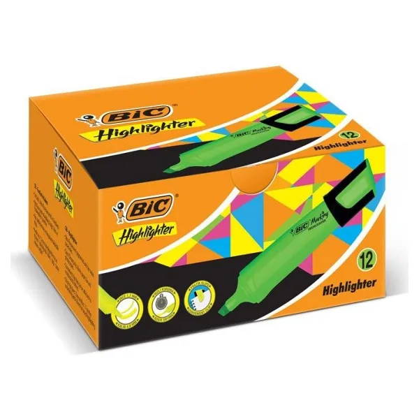 Bic Marking Flat Highlighter 12'li Yeşil Fosforlu Kalem