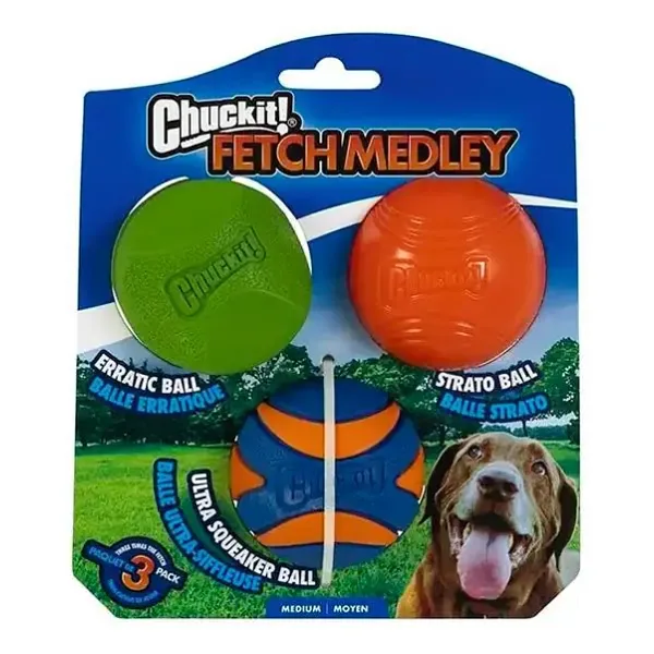 Chuckit! Fetch Medley (Gen 2) 3'lü Köpek Oyun Topu (Orta Boy)