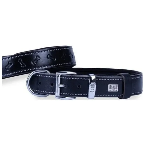 Doggie Comfort Deri Kemik Desenli 2.5x37-45 cm Siyah Köpek Boyun Tasması