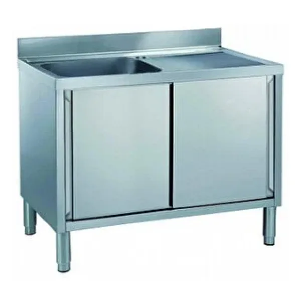 Electrolux Professional Dolaplı Tek Evyeli Tezgah, Evyesi (600x500 Mm), Damlalık Sağda, 2 Kayar Kapılı - 1200 Mm MLA1216DXN
