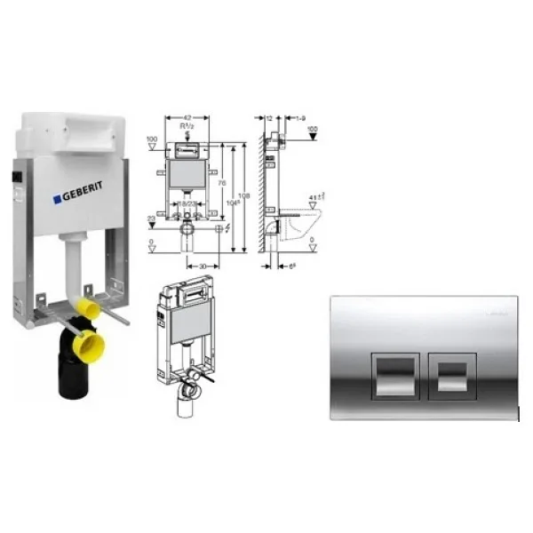 Geberit 110.100.00.1 Gömme Rezervuar Delta Kombıfıx UP100 12 cm + 115.135.21.1 Kumanda Paneli Delta 50 3 / 6 Lt Parlak Krom
