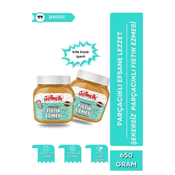Gelincik Kahvaltılık Sürülebilir Doğal Katkısız 650gr Özel Üretim Şekersiz Parçacıklı Fıstık Ezmesi