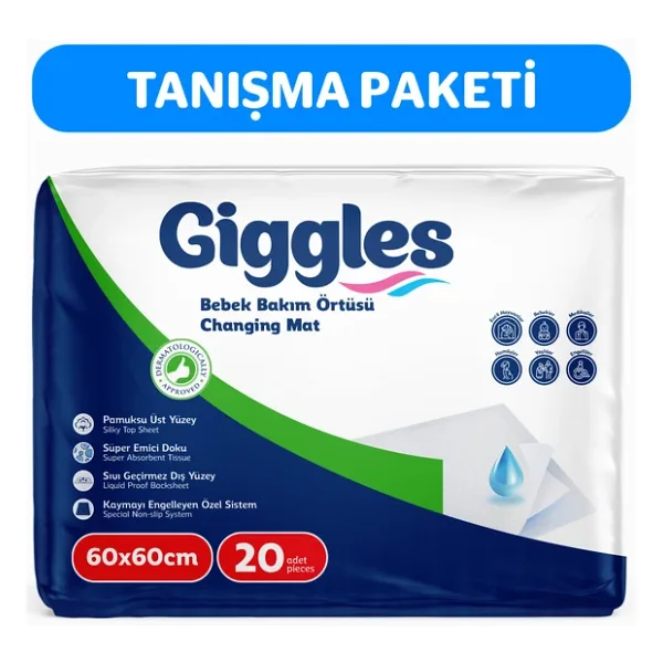 Giggles Bebek Bakım Örtüsü 60x60 Alt Açma Bezi 2 paket (20 adet)