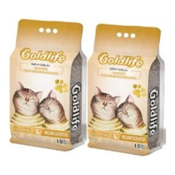 Goldlife Kavun Kokulu İnce Taneli 10 lt 2'li Bentonit Kedi Kumu