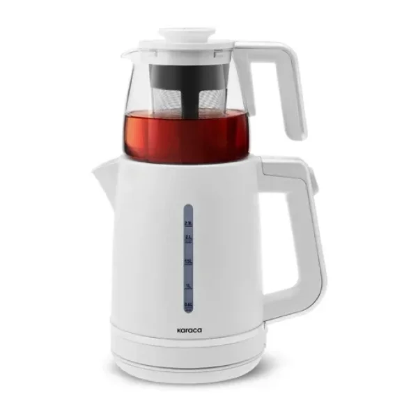 Karaca Tea Grande XL Pearl White 1700 W Cam Demlikli Çay Makinesi