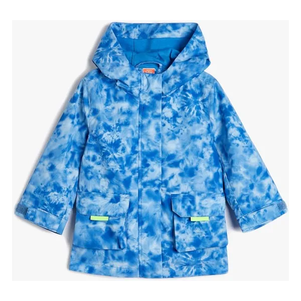 Koton 4SMB20003TW Mavi Batik Desenli Kapüşonlu Erkek Bebek Mont