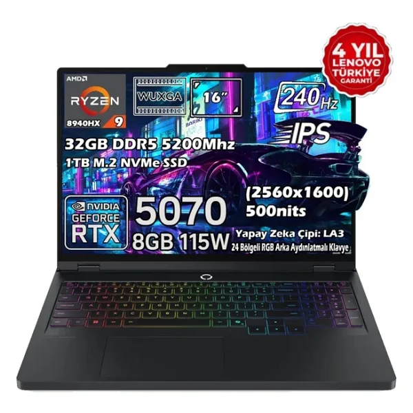 Lenovo Legion Pro 5 16ADR10 83LT0046TR Ryzen 9 8940HX 32 GB 1 TB SSD RTX5070 16" WQXGA Gaming Laptop