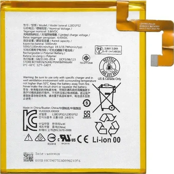 Lenovo Smart Tab M10 Tb-X505f Tb-X505l Tb-X505x 3.8V 5000Mah Batarya, Pil L18d1p32
