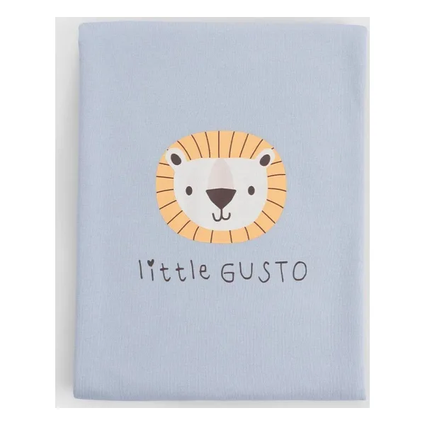 Little Gusto Organik Pamuk Çift Katlı Aslan Desenli Mavi Bebek Battaniyesi