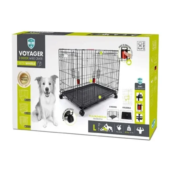 M-Pets Voyager 2 Kapılı Tekerlekli L Siyah 91x58x63 cm Köpek Kafesi