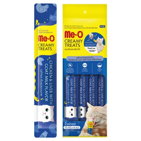 Me-O Creamy Treats Tavuklu Ciğerli ve Keçi Sütlü 4x15 gr Sıvı Kedi Ödül Maması