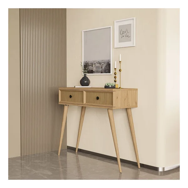 Mezza 6025 Luna (Ahşap Ayaklı) Mdf Profil Çerçeveli 2 Çekmeceli Dresuar Sepet-Yunus - Meşe - Beyaz