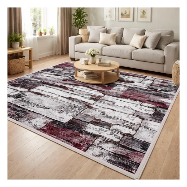 Polo Life Savan 4m2 Pamuklu Lastiksiz Halı Ört, Çok Amaçlı, Piknik Ört (170x245)-Taş Desen Pudra