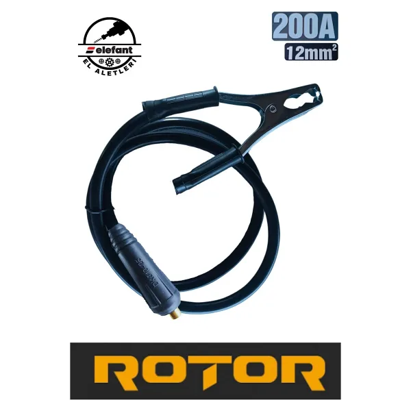 ROTOR Kablolu Topraklama Kaynak Şase Pensesi, Kablo Takım: 12mm2, 200a, 130 Cm