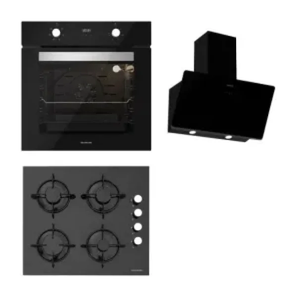 Silverline Siyah Cam Ankastre Set BO6502B02-CS5335B01-3457 Soho - Beyaz