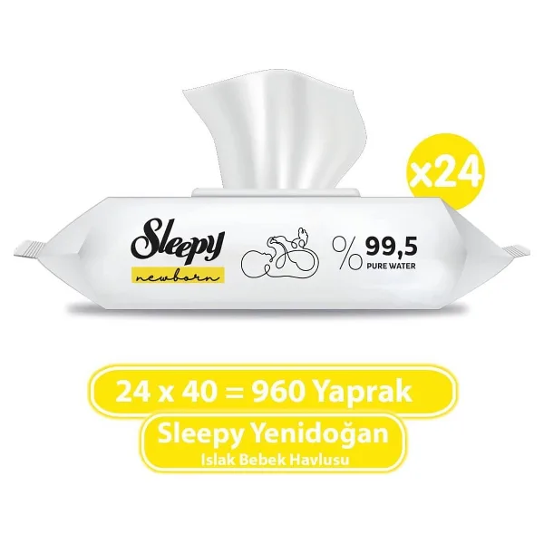 Sleepy Yenidoğan 40 Yaprak 24'lü Paket Islak Mendil