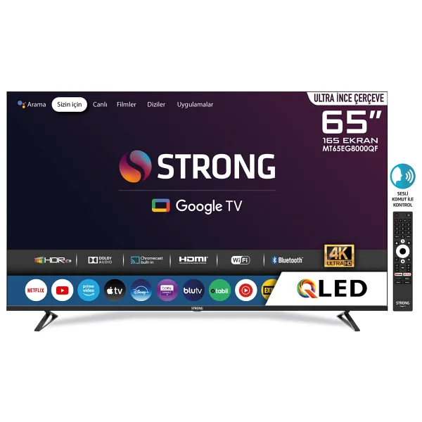 Strong MT65EG8000QF 4K Ultra HD 65" 165 Ekran Uydu Alıcılı Google Smart QLED TV