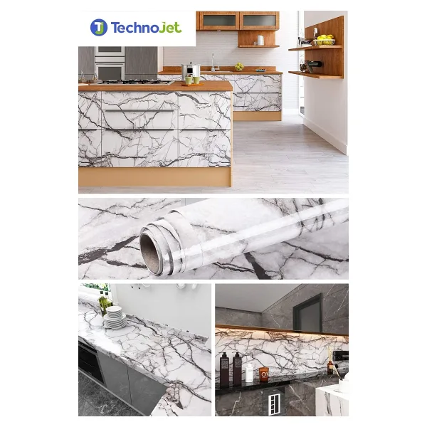 Technojet Kendinden Yapışkanlı Mermer Desenli Mutfak Banyo Tezgah Duvar ve Masa Kaplama (60cmx100cm)