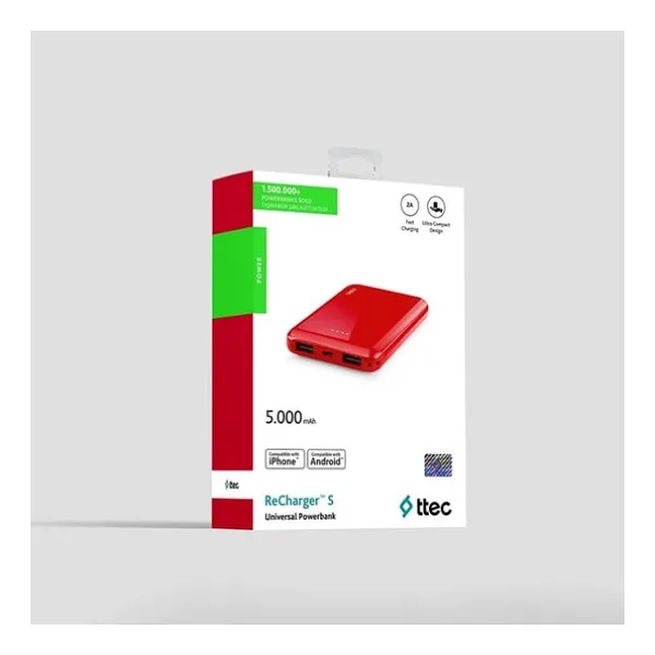Ttec ReCharger 5000 mAh 2BB155K Kırmızı Taşınabilir Şarj Cihazı