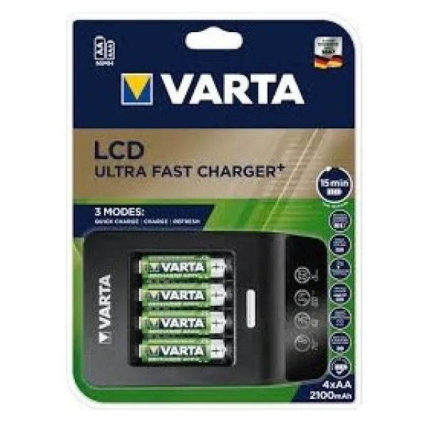 Varta 57685 Ultra Fast LCD Pil Şarj Aleti + 2100 mAh 4'lü Şarjlı AA Kalem Pil