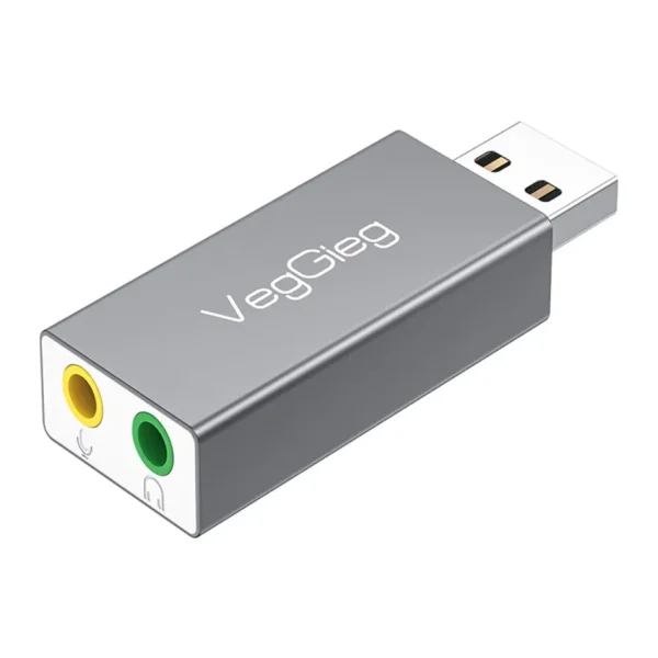 Veggieg USB Harici Ses Kartı Adaptörü 3.5mm Kulaklık ve Mikrofon Girişli