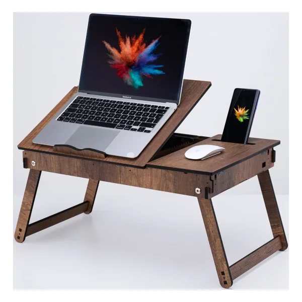 Vigo Wood Katlanır Ayaklı Ayarlanabilir Laptop Sehpası Telefon Bölmeli Bilgisayar Çalışma Sehpası