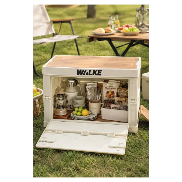 Walke CampBox Katlanabilir Kamp Masası ve Saklama Kutusu 50x38 cm Ahşap Kapaklı