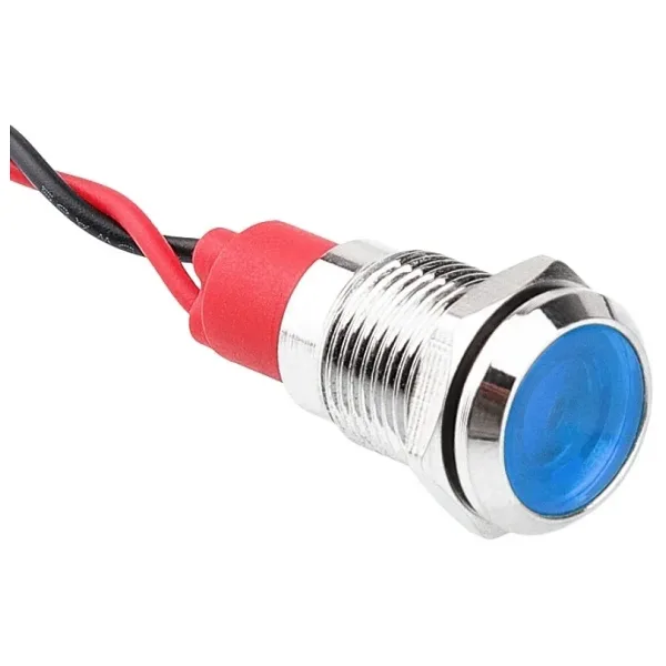 WD10L-P2 10mm 12-24V Kablolu Metal Sinyal Lambası - Mavi