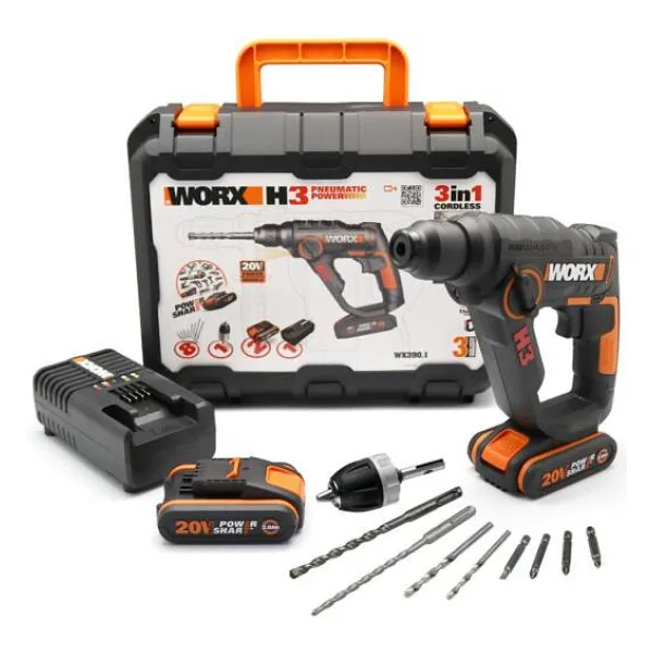 Worx WX390.1 20 V Çift Akülü 2 Ah Pnömatik Matkap