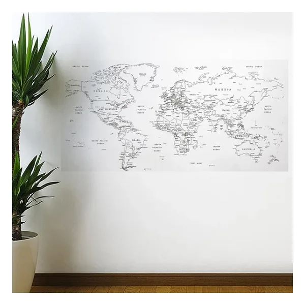 Yazılabilir Dünya Haritası Manyetik Duvar Stickerı 110 x 56 cm (5224)