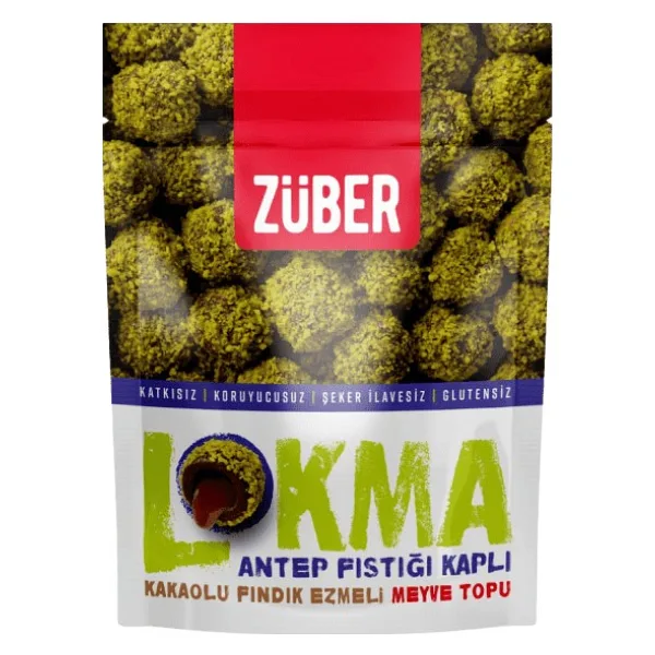 Züber Lokma 96 gr 3'lü Paket Antep Fıstığı Kaplı Kakaolu Meyve Top
