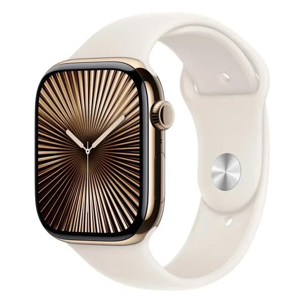 Apple Watch Series 10 GPS + Cellular 42mm Altın Rengi Titanyum Kasa ve Yıldız Işığı Spor Kordon Akıllı Saat